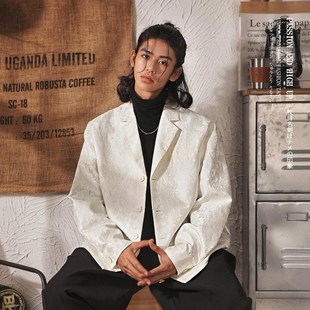 宽松休闲高级感中山装 外套男秋季 西服上衣 国潮暗纹提花西装 新中式