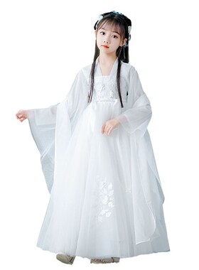 白色汉服女童春秋儿童古装大童古风端2024新款夏季超仙国风广袖
