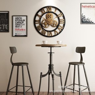 热卖 饰钟表 复古做旧木齿轮挂钟客厅时钟创意客厅酒吧咖啡厅装