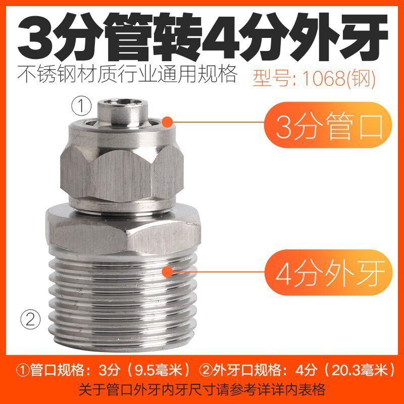 pe管304不锈钢对丝接头变双外丝直接加长2分分3分V转水管配件螺纹