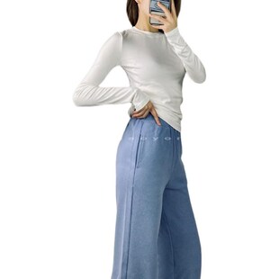 一格舞蹈裤古典舞阔腿裤七分裤现代舞宽松粉红色灰色直筒裤女春秋