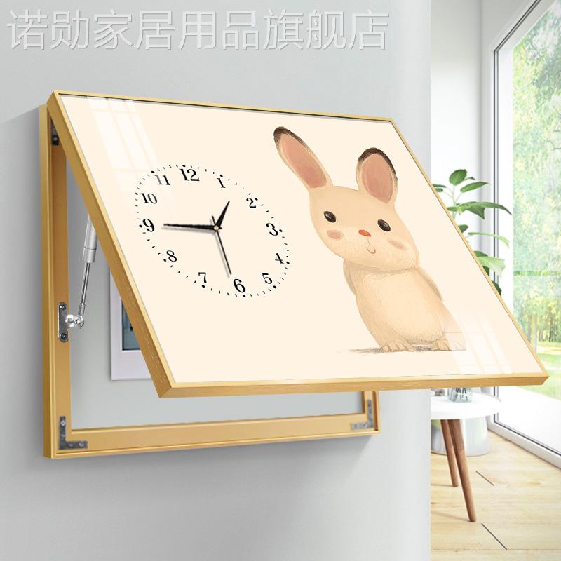 新款北欧简约现代卡通小动物电表箱装饰画配电箱遮挡箱带钟表开关图片