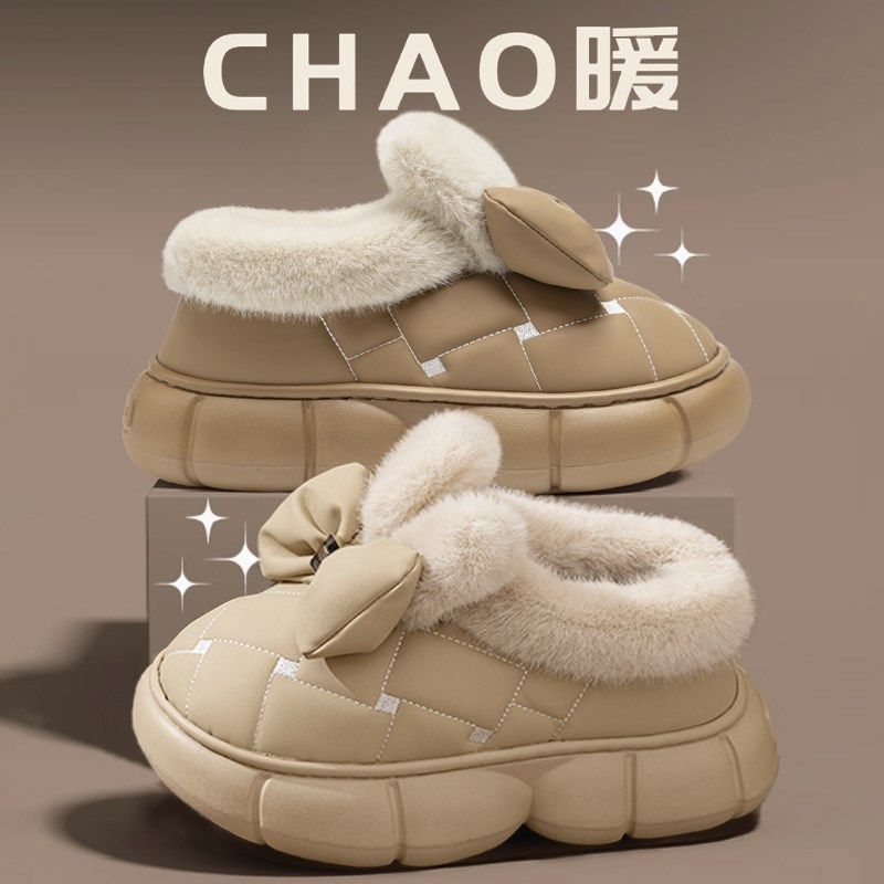 雪地靴棉拖鞋女款冬季2024新款防水防滑包跟加绒加厚底可外穿保暖