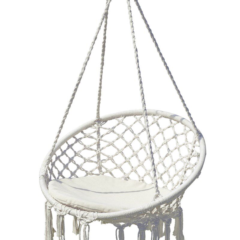 室内吊椅棉绳编织秋千北欧x风悬挂懒人流苏吊床户外吊篮摇篮椅