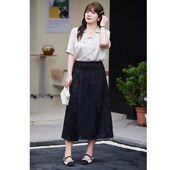 大码 显瘦胖MM百搭国风中长黑裙a字 新款 新中式 提花半身裙女春夏装