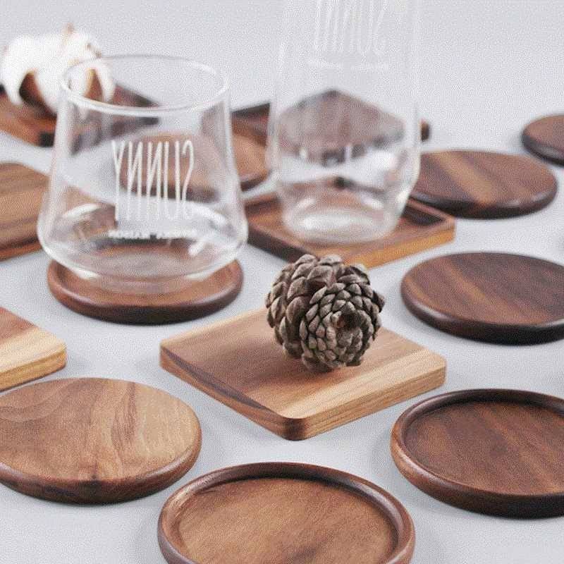 速发solid wood coasters black walnut tea coasters kung fu te