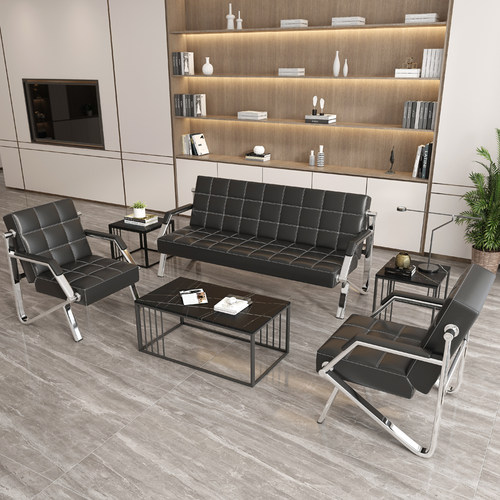办公沙发三人位简约铁架接待会客长条椅办公室沙发茶几组合套装