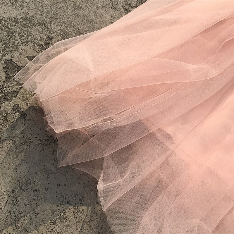 粉色百褶网纱超长半身裙女夏长款半裙拖地纱裙温柔仙女及踝长裙子