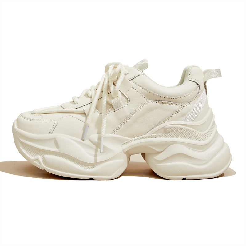 欧货厚底老爹鞋女增高新款休闲纯色百搭小白鞋显脚小黑色运动鞋子