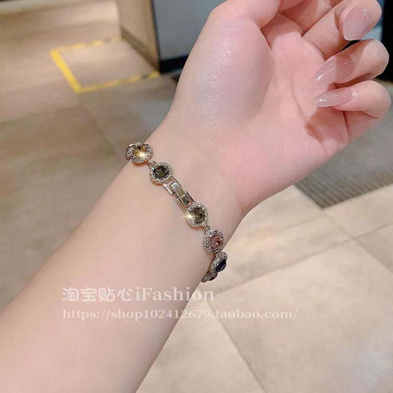 时尚手链女超闪彩色水晶手环韩版简约个性手串森系手镯手饰品礼物