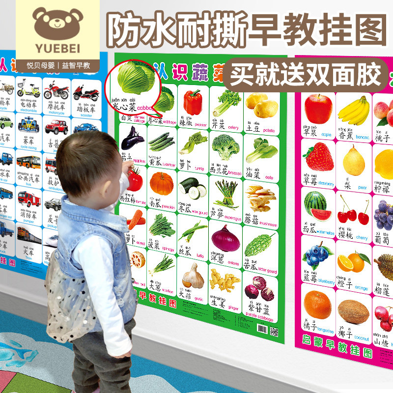 新品宝宝早教挂图k无声婴幼儿童0-3-6岁墙贴画认知识字汉语拼音字