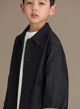 童装2023春季新品男女童韩版落肩袖小众复古水洗牛仔上衣外套春秋