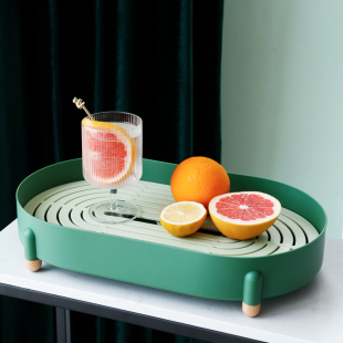 长方形托盘家用塑料创意茶杯茶盘客厅茶几厨房水杯双层沥水水果盘