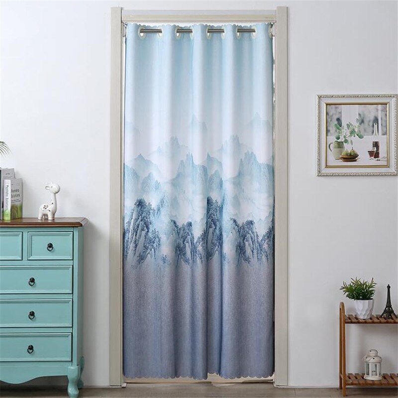 household door curtain landscape blue curtain partition curt