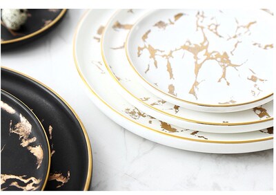 Nordic Salad Plate Golden Inlay Dinner Dish Marble Pattern S
