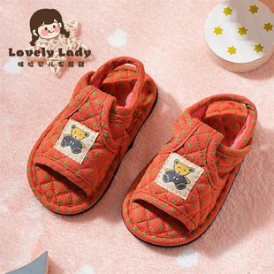 6岁学步居家防噪音防滑家居室内地板拖鞋 儿童纯棉软布底静音1