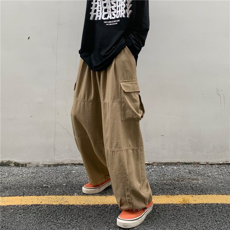 新品原宿BF风日系复古工装裤男ins潮牌嘻哈休闲裤秋季直筒宽松阔