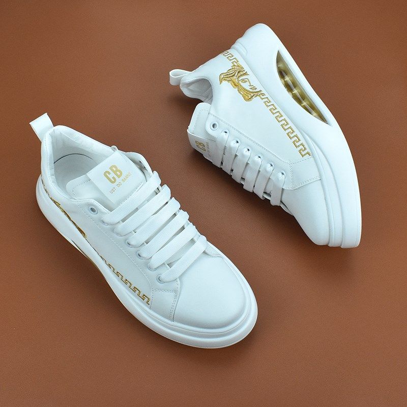 春秋季男鞋新款潮流透气板鞋低帮小白鞋百搭休闲皮面2025厚底韩版,流行男鞋,时尚休闲鞋,淘宝优惠券,粉丝福利购,淘宝优惠卷