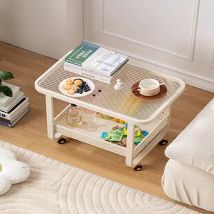 现代铁艺奶油风可移动小茶几带轮沙发边几方形角几酒店商用小推车