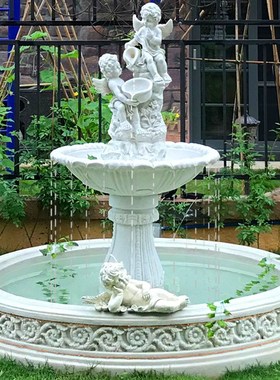 大型欧式流水喷泉雕塑庭院别墅酒店花园自循环招财养鱼池落地摆件