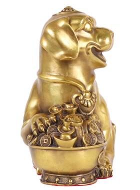 纯铜狗铜聚宝盆狗镇宅招财狗生肖狗风水M狗补缺角铜工艺品摆件