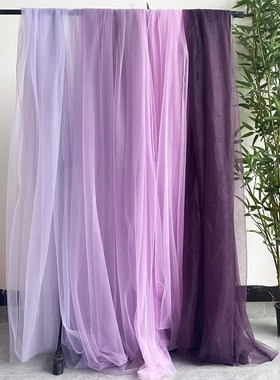 粉紫色淡黄色软纱幔婚礼迎宾背景瀑布纱装饰活动舞台布置网纱
