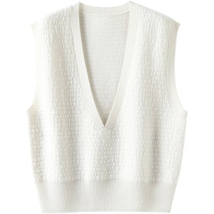 落落大方 坎肩马甲 加厚深V领羊绒背心女纯羊绒毛衣宽松针织衫
