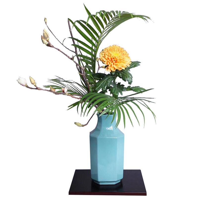 小原流八角瓶插花器皿花器大花瓶剑山插花器日式花道中式禅意陶瓷