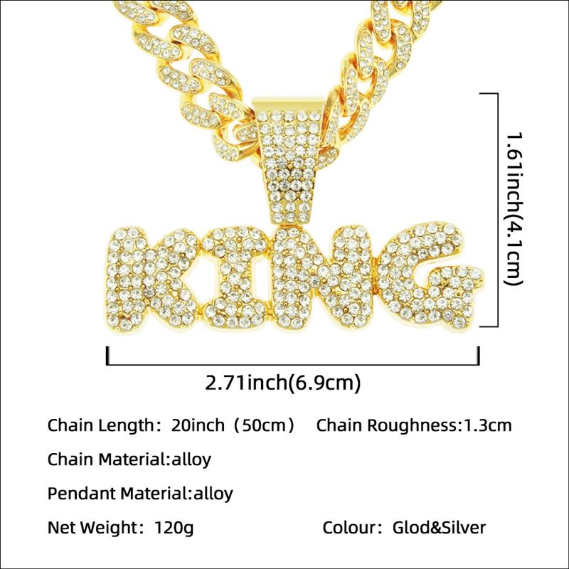 速发Hip-hop exaggerated king full diamond letter pendant nec