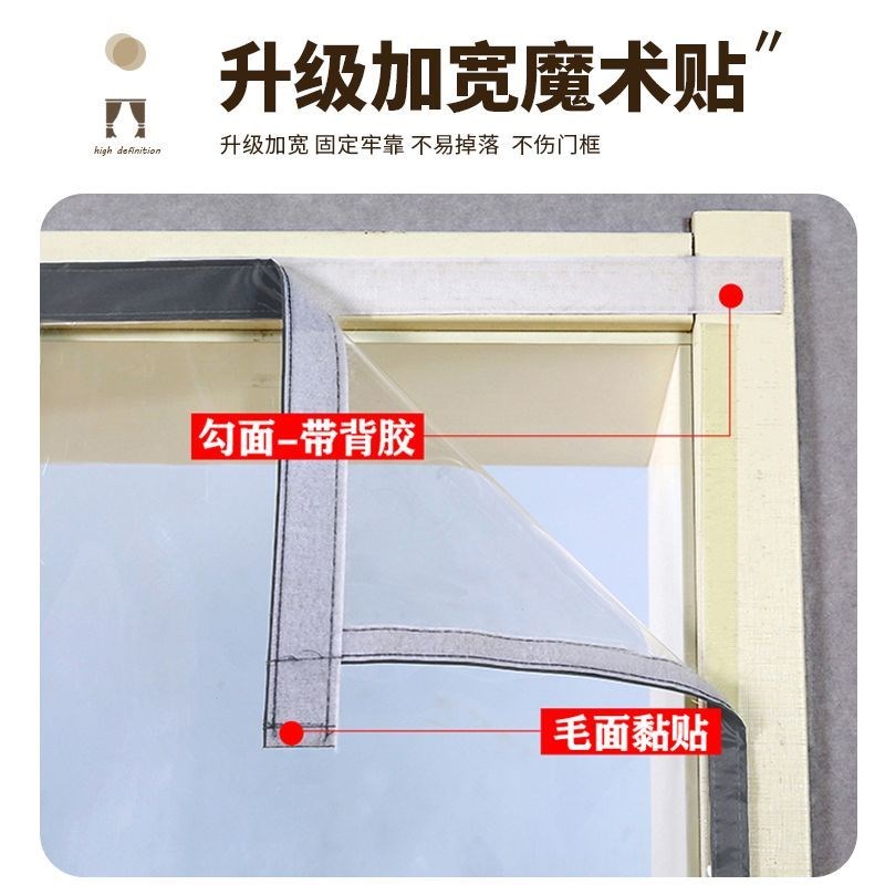 空调门帘冬季保暖防风中式隔断帘家用免打孔自吸自粘贴透明软帘子