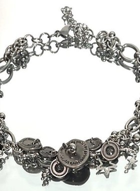 小众设计b欧美个性百搭朋克 复古感重工纽扣钛钢choker锁骨项链女