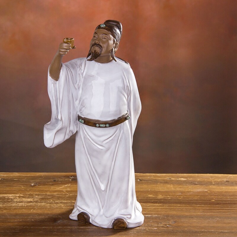 石湾陶瓷中式家居客厅书房电视柜摆件古典人物诗仙李白 太白明月