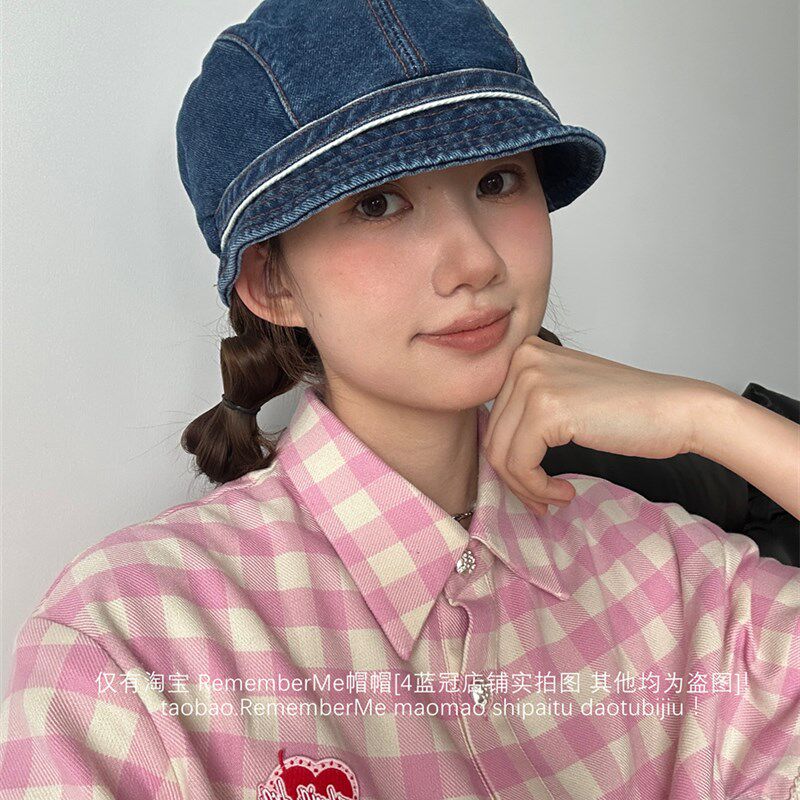 【百搭宠儿】复古水洗做旧牛仔堆堆帽显脸小浅蓝色画家帽女素颜帽