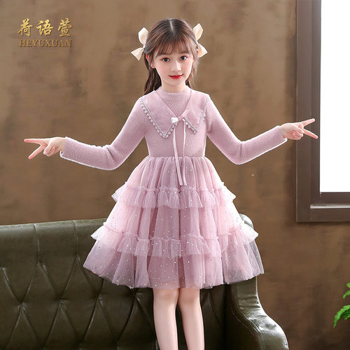 女童冬季2c022新款洋气公主裙新年衣服毛衣儿童连衣裙女孩冬款大