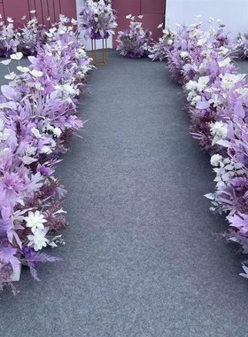 紫色婚庆花艺场景套餐婚礼成品路引花t台舞台迎宾地排花花点角花
