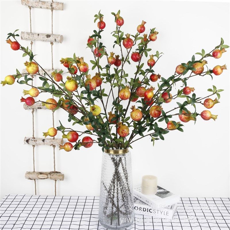 厂家厂家直销新款仿真石榴果 7头石D榴 浆果 家居装饰仿真花仿真