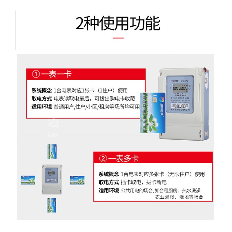 预付费插b卡电表380V工业射频感应电能表一表多卡电度表灌溉公用