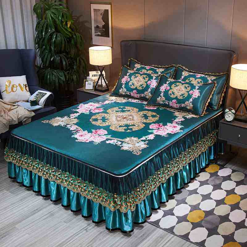 新款归才欧式冰丝凉席三件套可水洗拆卸床裙式空调凉席可折叠软席,床上用品,冰丝席,淘宝优惠券,粉丝福利购,淘宝优惠卷