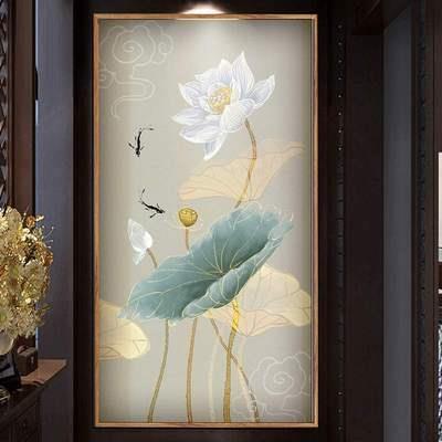 卫生间隐形门壁画画走廊竖版过道c尽头壁画新中式挂画迎门墙招财