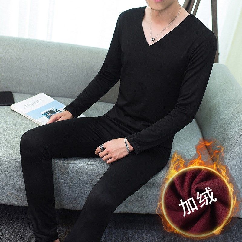 德绒保暖内衣男套装薄款加绒冬季带绒磨毛秋衣秋裤紧身打底衫