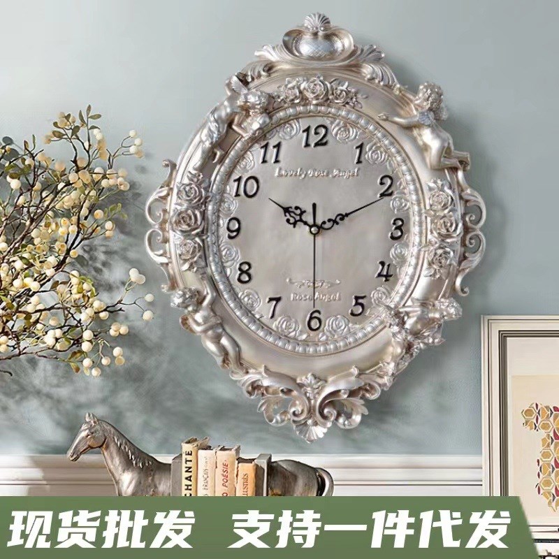 现货跨境创意天使树脂工艺客厅挂墙家用卧室酒店餐厅挂表静音