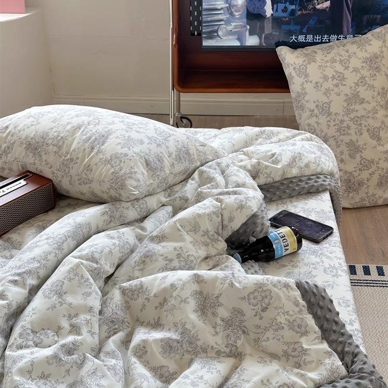 田园碎花秋冬暖肤豆豆被全棉四季春秋被床单加厚冬被子四件套,床上用品,化纤被,淘宝优惠券,粉丝福利购,淘宝优惠卷