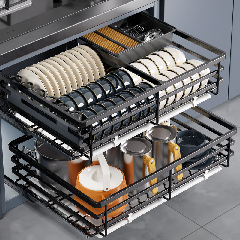 拉篮厨房橱柜304不锈钢双层抽屉式碗架碗碟篮碗柜厨柜碗篮拉蓝,家装主材,拉篮,淘宝优惠券,粉丝福利购,淘宝优惠卷