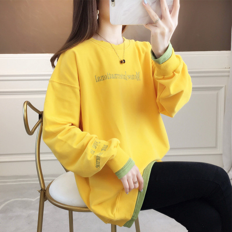 现货早秋卫衣女春k秋韩版宽松bf慵懒风ins中长款薄款假两件上衣外