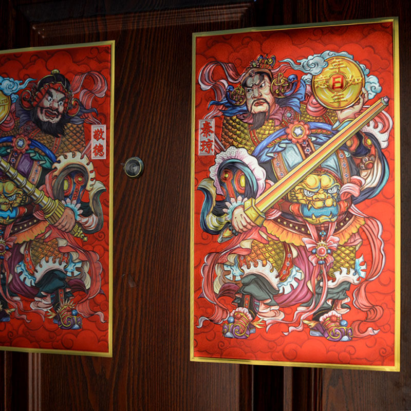 门神2021新年春节年画高档立体b浮雕防水金箔门贴装饰秦叔福尉迟