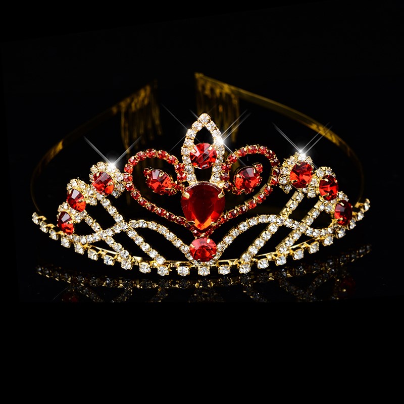 新品Big Queen Princess Crown Diadem Green Red Rhinestone Hea