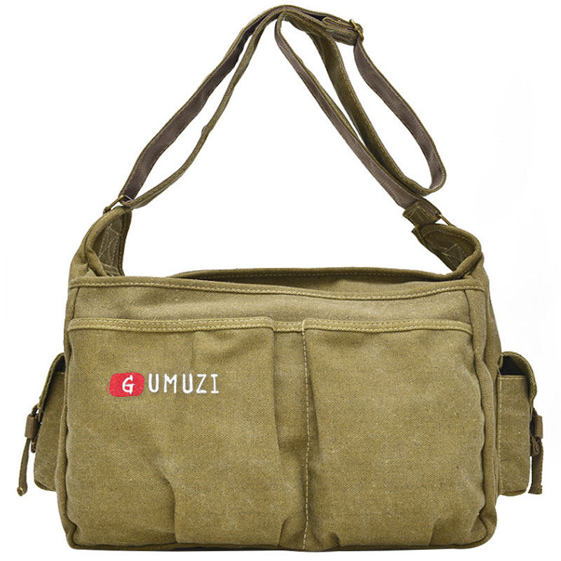 新款男士单肩斜挎包大容量帆布包结实耐磨工具包休闲旅行包多层潮