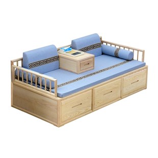 新中式罗汉床实木推拉沙发床小户型家用伸缩床客厅简约现代贵妃榻