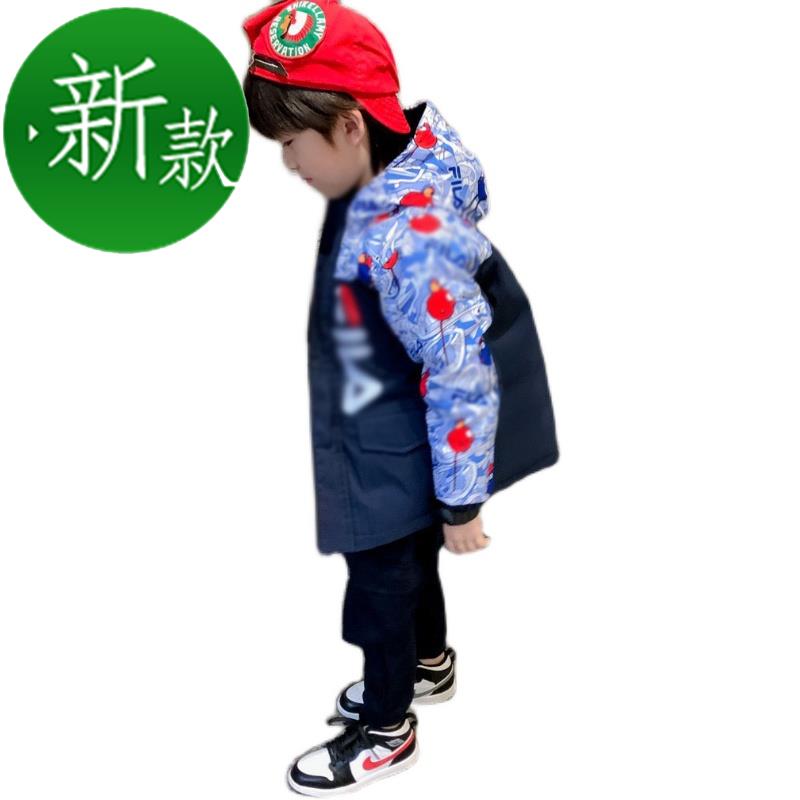 小冉家2020男j童连帽加c厚羽绒服卡通休闲拉链衫外套冬季中长款外