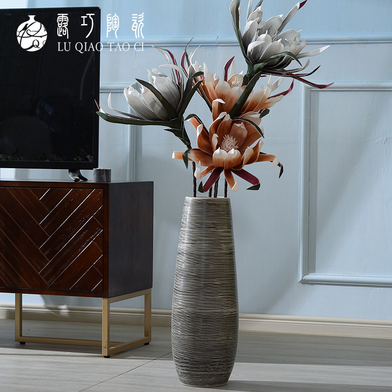 手工制作新中式花瓶摆件客厅插花禅意黑色个性落地陶瓷大花器复古,家居饰品,婚庆/商业花艺,淘宝优惠券,粉丝福利购,淘宝优惠卷